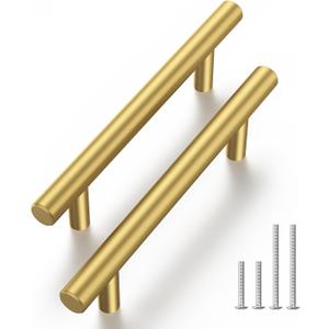 Haliwu 10 Pack Cabinet Handles Brass Gold Cabinet Pulls 3-1/2 Inch Hole Center Drawer Pulls Modern Bar Dresser Handles for Bathroom Kitchen Bedroom