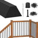 CKE 120 Pack 32" Round Aluminum Deck Balusters, 3/4" Diameter Hollow Round Black Aluminum Balusters for Deck Railing, Metal Deck Baluster Staircase Spindles with Screw/Connector for Railing Fencing R32