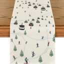 Artoid Mode Ski Lift Pine Tree Skiing Snow 210 GSM Winter Table Runner, Seasonal Kitchen Dining Table Decor for Home Party 13x36 Inch (Beige)