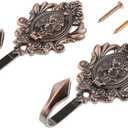 2Pcs Wall Hooks Red Copper Rose Pattern Carved Vintage Drapery Clothes Key Hook Bathroom Bedroom Multi-Function Decorative Hook with Screws
