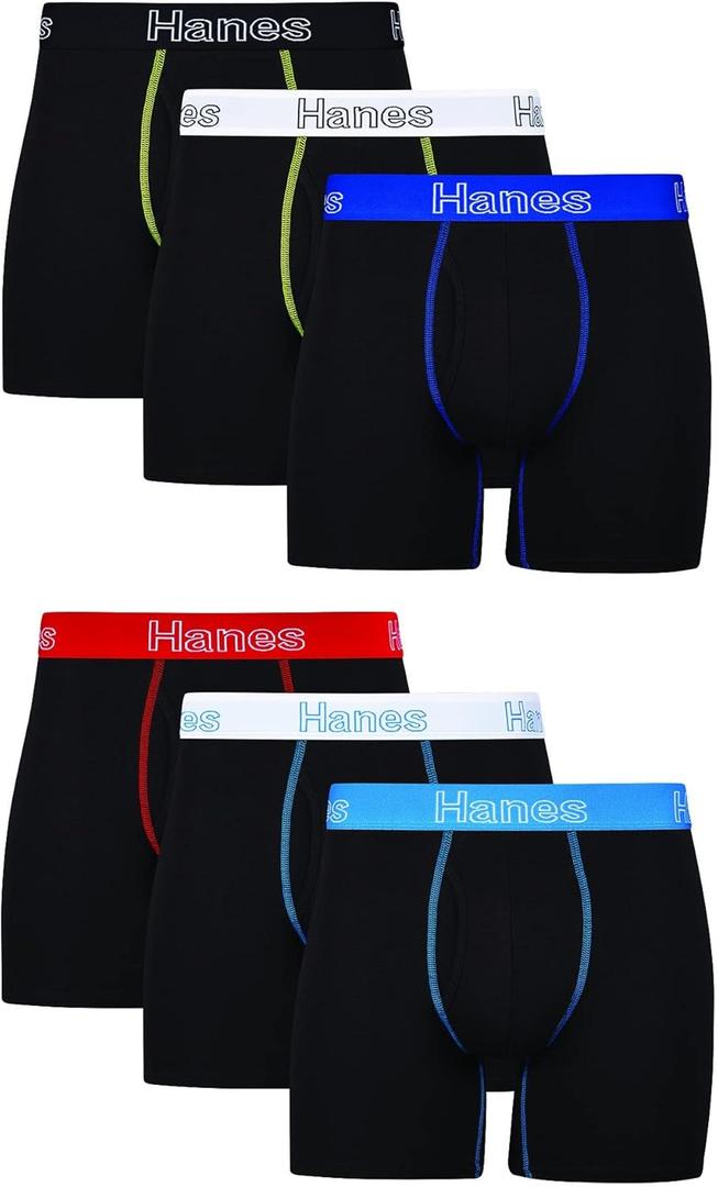 Hanes Men's Underwear Boxer Briefs, Cotton Stretch Moisture-Wicking Underwear, Multi-pack (Large, Black - 6 Pack)