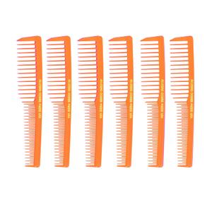 Allegro Combs 6000 Wide Tooth Teasing Lift Vented Hair Combs Space Tooth Barber Stylist Curly Hair Parting Made In The USA 6 Pcs. (Neon Orange)