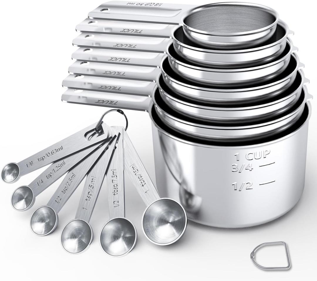 TILUCK Stainless Steel Measuring Cups & Spoons Set,Coffee Scoop Spoon,Kitchen Gadgets for Cooking & Baking,Set of 13
