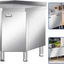 ZZV Corner Stainless Steel Table Cabinet for Prep & Work, Heavy Duty Prep Table with Pull-Out Door, Commercial Kitchen Work Table Workbench with Cabinet for Restaurant, Garage, Warehouse and Workshop