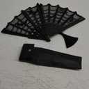 Goth Folding Fan - Black Lace Handheld Fan with Spooky Spider Web Design, Gothic Accessories, Coffin Carrying Sleeve, High Airflow Fabric, Perfect for Halloween Costume