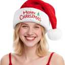 RJVW Christmas Santa Hat for Adults, Thicken Soft Velvet Comfort Classic Santa Claus Hat for New Year Party Headwear Holiday (Merry Christmas-1 Pcs)