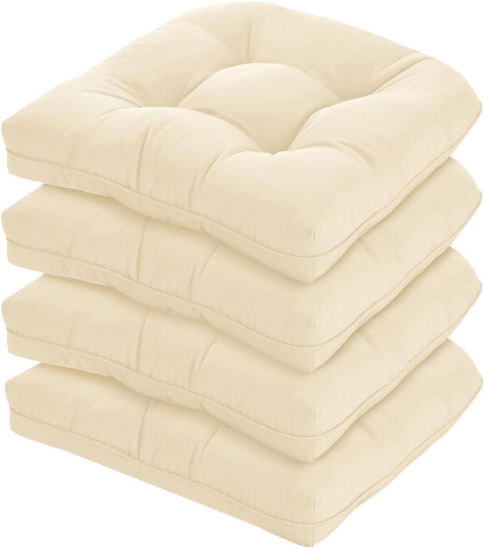 19x19 Outdoor Chair Cushions Set of 4, Tufted Wicker Patio Furniture Cushions, Thick Outdoor Seat Cushions for Lawn Chairs, Overstuffed and Water Resistant, Beige
