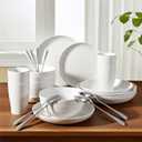 24 Pcs Dinnerware Set- Dinner Plates Set- Picnic & Camping- Unbreakable & Reusable- Includes 4x 9in, 4x 8in Plates, 4x 6in Bowls, 4 Cups, 4 Stainless Steel Forks and Spoons- Kitchen, Dorm, Office (White)