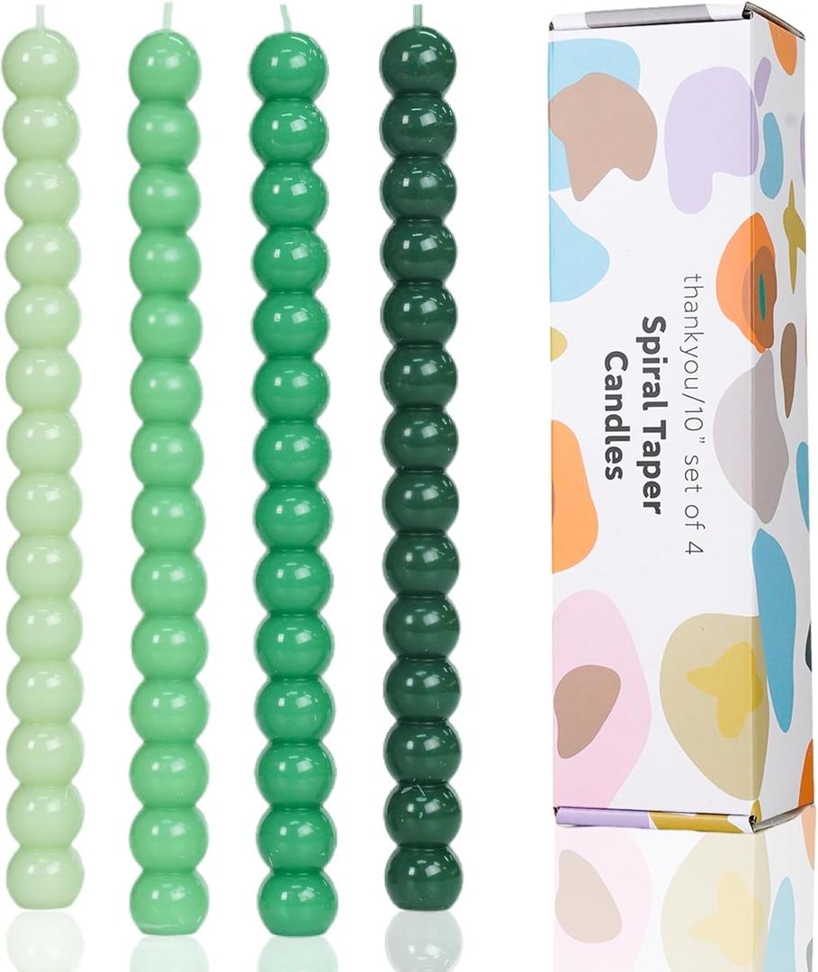 Green Taper Candles Twisted Candle Spiral Stick Candles for Holiday Wedding Party Wax Unscented Dinner Candle Dripless,Christmas Gift H 10 Inch, 4pcsGradient Green-C