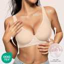 OEAK Womens Deep V Bras Wireless Comfortable Bra Supportive No Underwire Bras Tshirt Push Up Bralettes Plunge Seamless Bra (Beige, S)