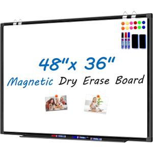 H-Qprobd White Board Dry Erase 4' X 3', Magnetic Dry Erase Board for Wall 48" X 36" Aluminum Frame, Hanging Whiteboard for Home, School, Office, Kitchen