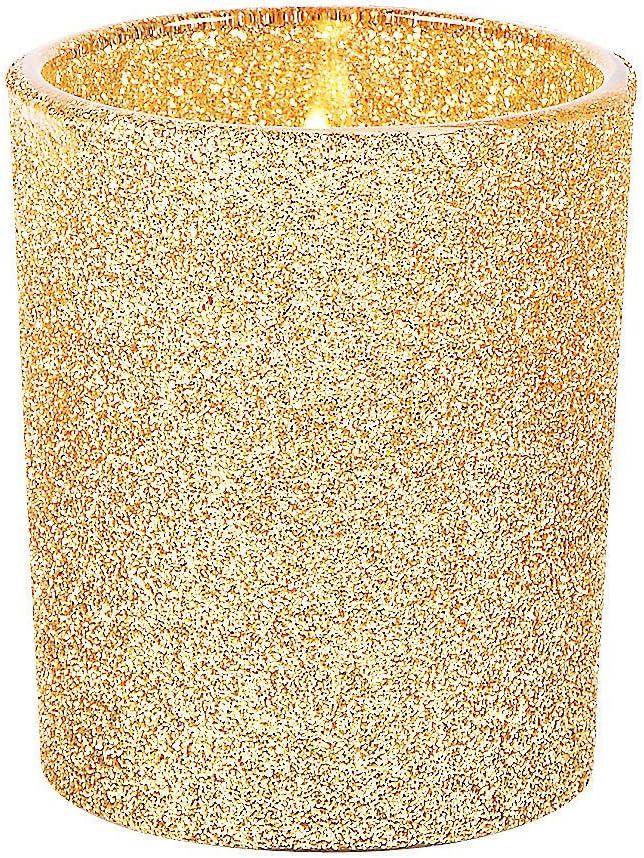 Fun Express Gold Glitter Votive Holders - Glass Candle Holders - Wedding and Home Decor - Halloween, Christmas & Thanksgiving Decorations - 12 Pieces (One Size)