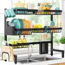 Sakugi Over The Sink Dish Drying Rack - Adjustable 3 Tier XX-Large Capacity Stainless Steel Drainer with Cutlery & Utensil Holders, Kitchen Storage & Organization, 31.5"-39.5"L x 12"W x 30.5"H, Black, Ultra - 6 Baskets