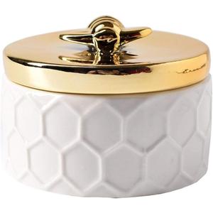 iayokocc Ceramics Jewelry Box with Golden Bee Lid - Small Jewelry Trinket Storage Tank Container,Gift for Girls Women,Round Jewellery Storage Organiser Case Bowl Trinket Pot(Size:S)