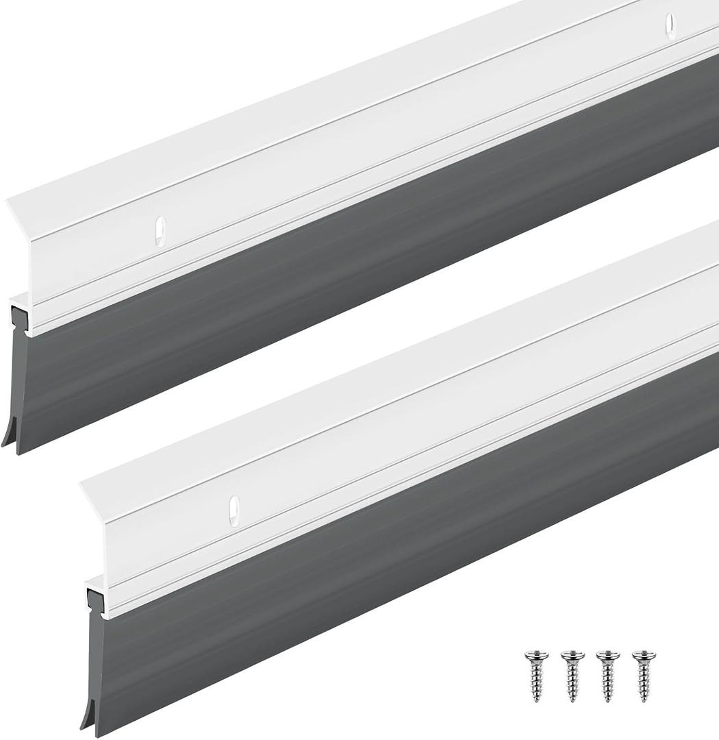 Hushee 2 Pack 48 Inches Metal Rubber Door Sweep, Double Rubber Seal Aluminum Door Sweep High Sealing Draft Stopper, Weatherproof Sound Insulation Indoor Outdoor Use for Residential Commercial (Sliver)