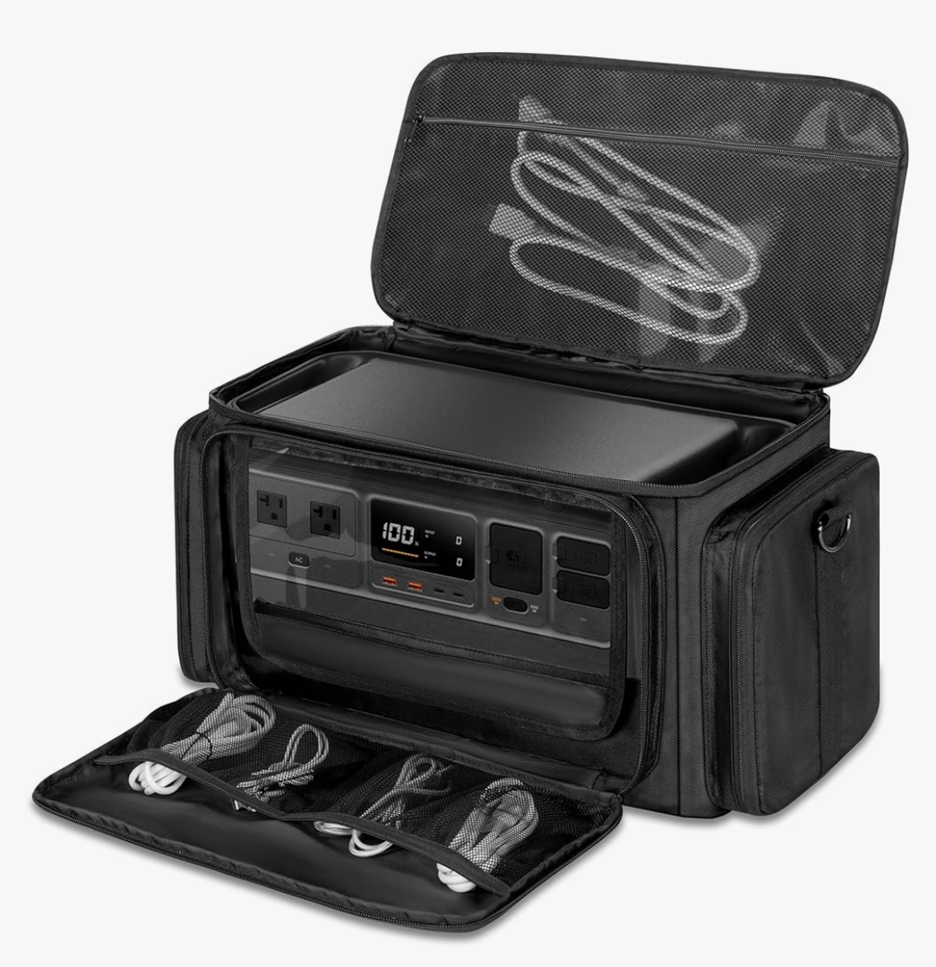 Portable Station Carrying Case Compatible with DJI 1000 Power Station Generator, Protective Shoulder Bag with Transparent Front Panel and Heat-Dissipating Side Zippers,Black