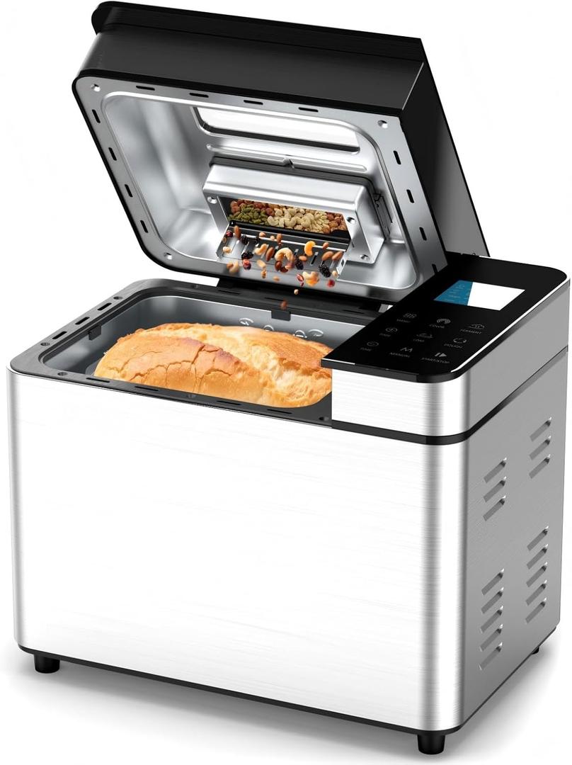 25-IN-1 Automatic Bread Machine | 2lb Size with Visible Lid, Auto Nut Dispenser, One-Touch Display, 13-Hour Delay Timer & Recipes – Easy to Use, High Success for Homemade Bread