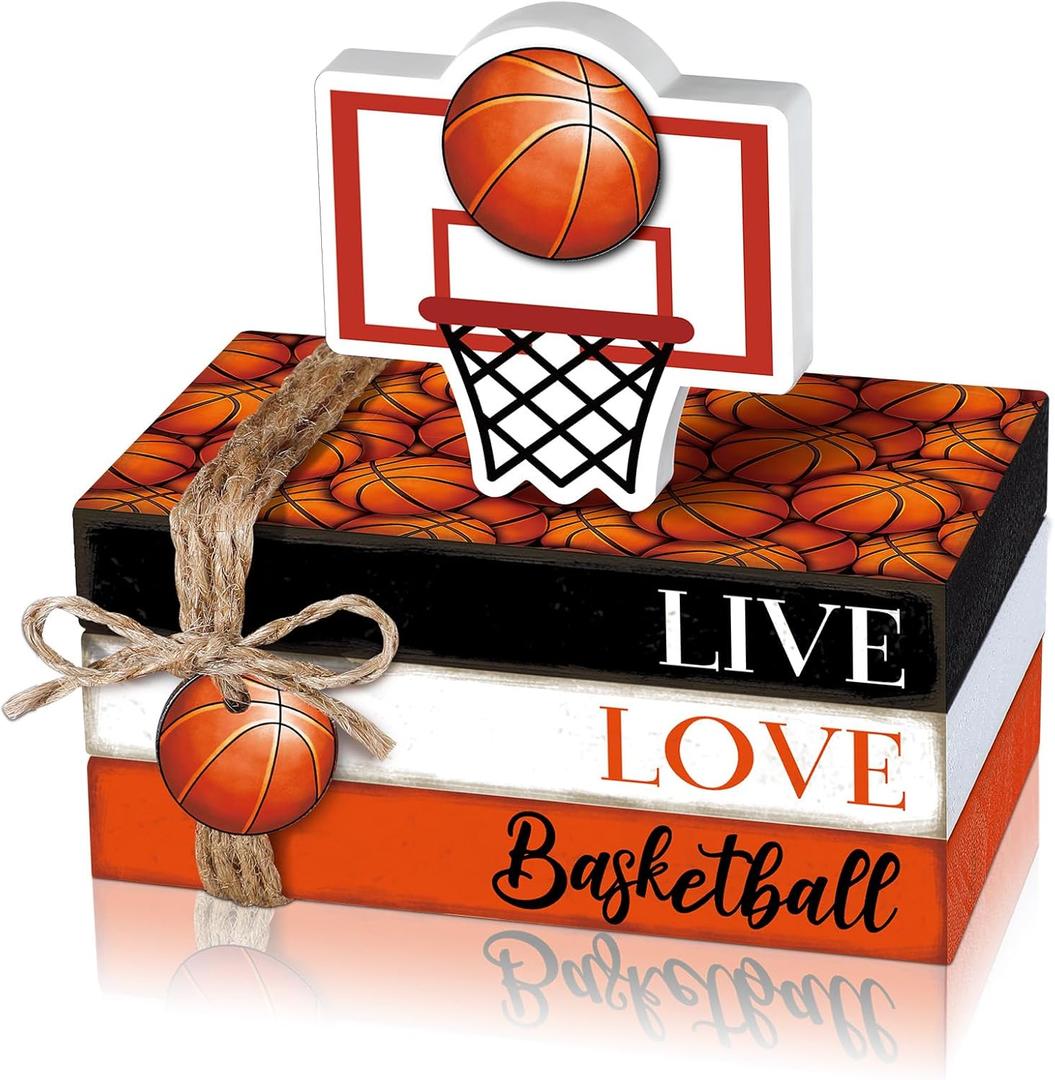 5 Pcs Basketball Decoration Gifts Farmhouse Wooden Mini Book Stack Sport Ball Party Table Centerpieces Basketball Decor for Locker Room Home Bedroom Office Desk Table Tiered Tray Shelf