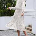 Womens Casual Midi Dress Long Sleeve Floral Chiffon A Line Flowy Vacation Dresses