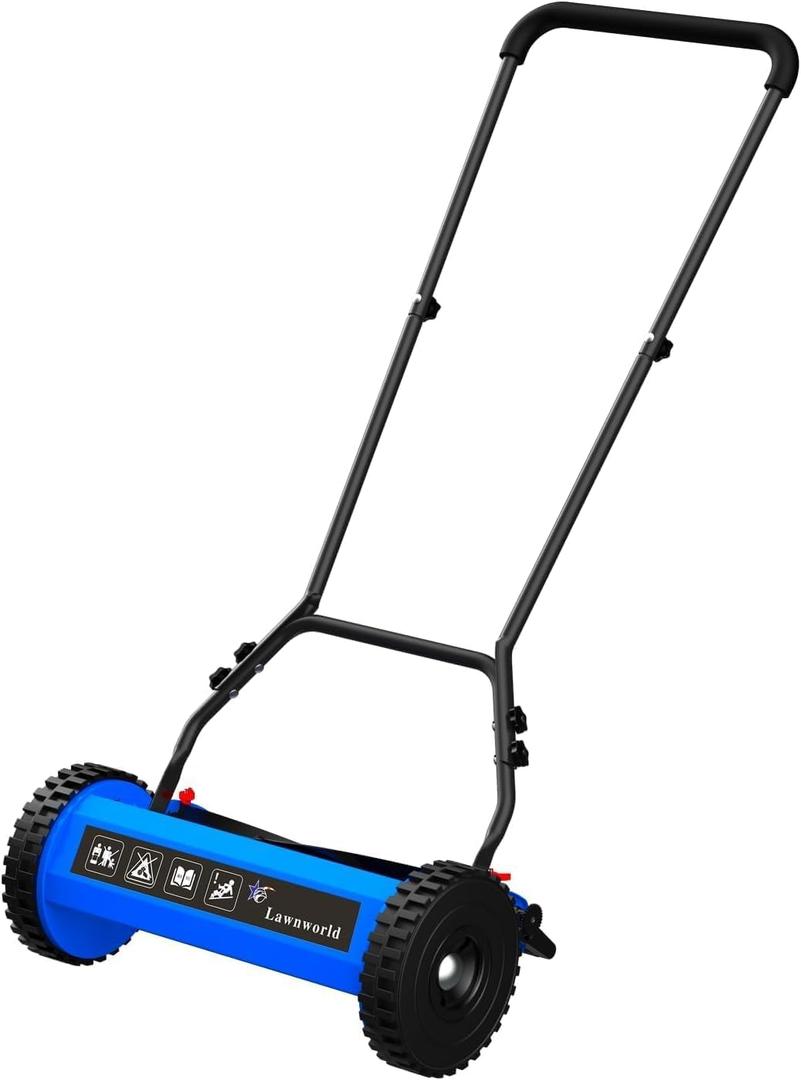 18-Inch Reel Lawn Mower with Tool-Free Blade Adjustment, 5-Blade Manual Push Lawn Mower, 5-Position Height Adjustable Hand Push Reel Mower for Larger Yards