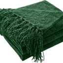 CozeCube Chenille Throw Blanket for Couch, Cozy Plush Fuzzy Decorative Christmas Green Blanket with Fringe Tassels, Lightweight Throws for Bed Sofa Gift Home Decor, 50"X60"
