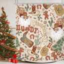 Christmas Shower Curtain 60Wx72H Merry Xmas Western Cowboy Santa Claus Retro 70s Howdy Pine Tree Cactus Hat Boots Bathroom Decor Modern Disco Ball Bath Curtain Fabric Polyester 12 Pack Hooks