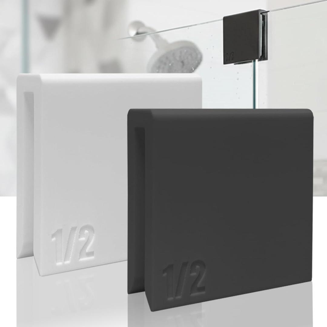 Frameless Glass Shower Door Latch - No Drill Sliding Stop for Privacy, Effective Pet Barrier for Bathroom, Removable & Damage-Free Accessory for Rental Homes & Shared Spaces (Black, 1/2 in)