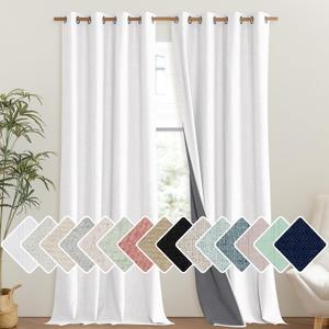 NICETOWN 100% Absolutely Blackout Linen Curtains with Thermal Insulated Liner, Greyish White, 52" Wide, 108" Length Energy Saving Curtains for Living Room 2 Panels Set, Vertical Blinds