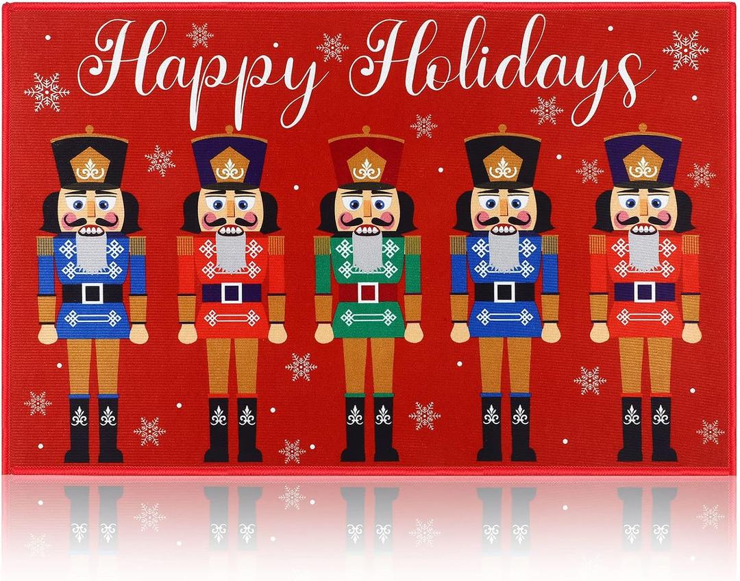 Minatee Nutcracker Doormat Happy Holidays Doormat Washable Non Slip Floor Rugs Christmas Soldier Floor Mat for Front Porch Door Bathroom 24 x 16 Inches(Classic Style)