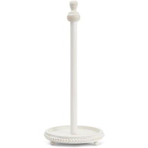 Farmlyn Creek Wooden Rustic Paper Towel Holder for Kitchen Organization, Distressed Standing Holder for Modern Home Decor, Countertop, Dining Table, White Washed Color (6.5x16 Inch)