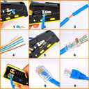 Solsop Pass Through RJ45 Crimp Tool Kit All-in-One Ethernet Crimper Cat7 Cat6 Cat5 Crimping Tool with Network Cable Tester, 50-Pack Cat6 RJ45 Pass Through Connector, 50-Pack Connector Boots
