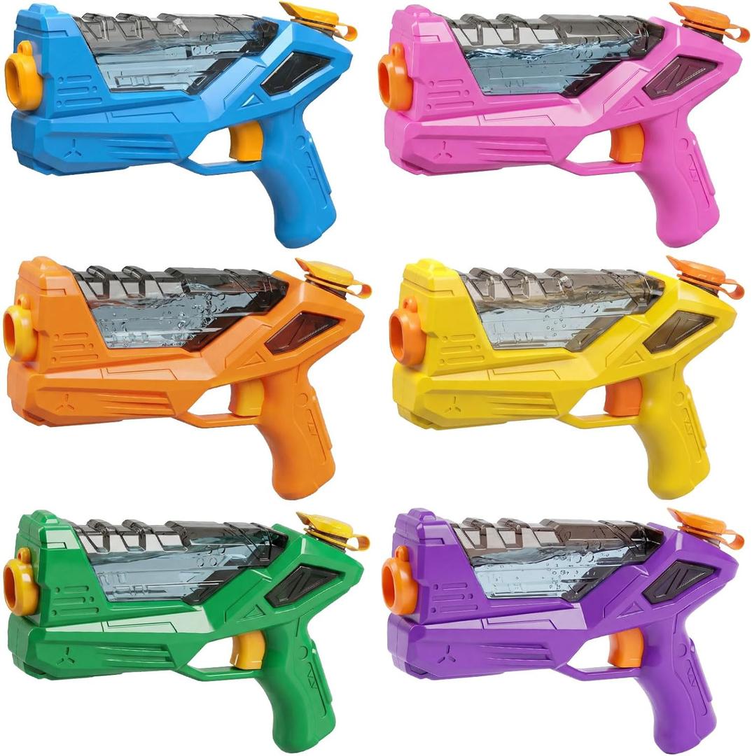 6 Pack Water Guns for Kids Adults - 6 Color Squirt Gun with Trigger, Long Range Water Pistol, Super Water Blaster Soaker Toys for Pool, Beach, Yard & Summer Party
