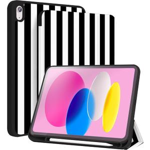TopPerfekt Case for iPad 11th (A16) 11inch 2025/ 10th Generation 10.9inch 2022,Striped Cute Girly Collegiate Style Case with Pencil Holder for Kids, Boys, Girls, AntiSlip,AntiShockBlack White