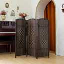 Compact 3 Panel Short Room Divider, 47.2 Inch Tall Double-Sided Rattan Folding Privacy Screen for Home & Office,Dark Brown