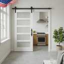 S&Z TOPHAND 36in x 84in Glass Sliding MDF Barn Door with 6.6FT Sliding Door Hardware Kit, 5 Tempered Frosted Glass, Slab Inside Covered with Water-Proof PVC Surface, Simple DIY Assembly