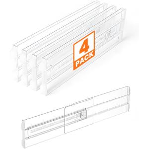 4 Pack Drawer Dividers for Clothes, 4" High 10.6"-16.9" Drawer Divider Adjustable Expandable Dresser Drawer Organizer, Clear Dresser Separators for Clothes, Underwear, Baby Clothes, Cosmetic, Toiletries