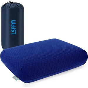 Camping Pillow Memory Foam, Easy to Fold, Camping Essentials, Small Travel Pillows with Portable Bag, Hiking Pillow for Backpacking, Anti-Pilling Pillow Cover (Blue) (Camping15.7x9.8)