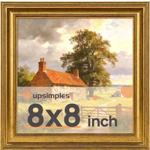 Upsimples Vintage 8x8 Picture Frames, Antique Gold Frames Display 4x4 with Mat or 8 x 8 Without for Wall or Tabletop Decor, 1pack