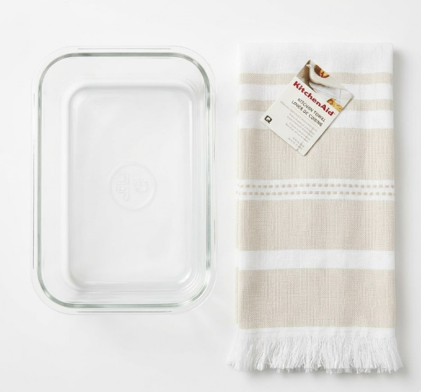 Glass Dish With Lid / Towel Kitchen Set 2 Pack