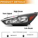 Headlights Assembly compatible with 2015-2018 Ford Focus w/LED DRL Headlamp Driver & Passenger Side,Black Housing Amber Side