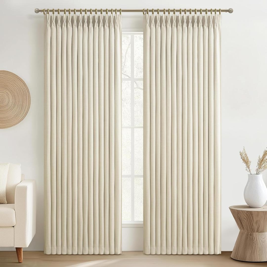 Unique Pinch Pleated Blackout 80 Inch Room Divider Curtains 2 Panels Set, Cream Memory Shape Insulated Dual Layer Thick Natural Linen Privacy Sound Dampening Modern Windows Curtain with Hooks & Rings, Cream, 40"W x 80"L (Pack of 2)