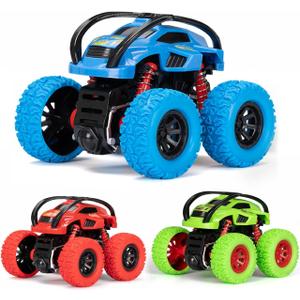 LODBY Monster Trucks Toys for Boys - Toddler Push and Go Truck Race Cars for Kids Party Favors Ages 2-4 3-5, Flip Stunt Car Toys for 2 3 4 5 6 Year Old Boy Birthday Gifts