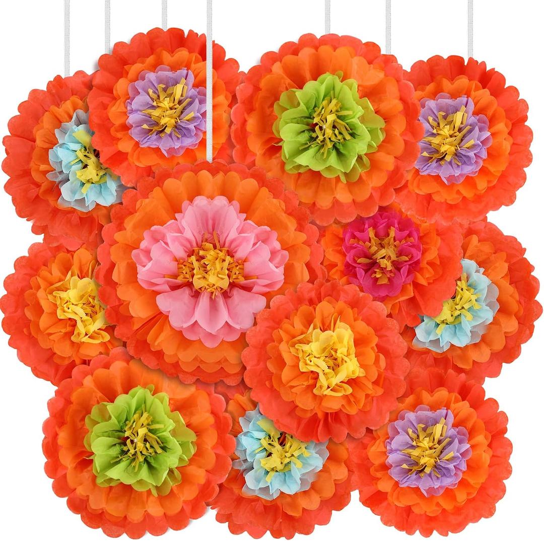 24 Pcs Cinco De Mayo Party Decorations Mexican Paper Flowers Tissue Pom Paper Fiesta Flowers Multicolored Carnival Flowers for Fiesta Cinco De Mayo Wedding Backdrop Wall Decoration Supplies