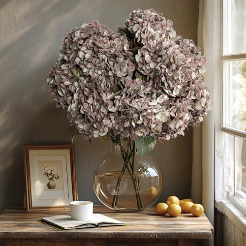 Uqueeten Artificial Flower Fake Silk Hydrangea Heads Bouquet with Stems Bulk for Fall Decoration Table Center Christmas Indoor Outdoor Faux Floral Realistic with Leaves Plants Crafts 8PCS(Brown)