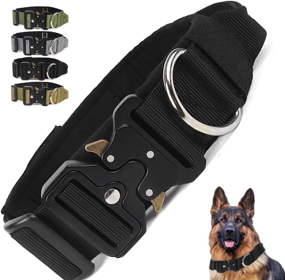 Tactical Dog Collar with Handle - Heavy Duty Military Thick Dog Collar for Large Dogs with Quick Release Metal Buckle, Adjustable & Comfortable 1.8" Wide Dog Collar (Black, XL (19-23"))