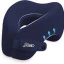 jiaao Neck Pillow Airplane, Memory Foam Travel Neck Pillows for Long Flight, 3D Eye Masks, Ear Plugs and Portable Drawstring Bag, Napping Pillow for Home, Road Trips, Sleep Rest and Travel Use (Dark Blue(hook & Loop Tape))