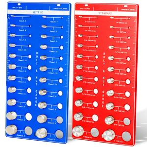 Nut and Bolt Thread Checker Standard and Metric, 44 Bolt and Nut Identifier Gauge Wall-Mountable Bolt Size and Thread Gauge with 22 Metric and 22 Standard, Bolt Identifier Board