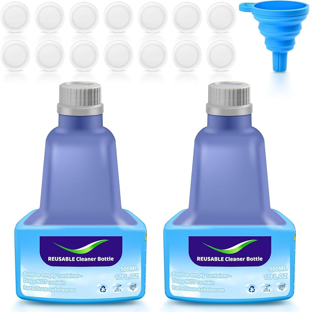 Replacement Bottle for Swiffer Wet Jet Mop, Refillable, 500 ML Leak-Proof HDPE Refillable Bottle, 17 FL OZ Solution Bottles with 14 Sealing Pads and 1 Folding Funnel, Empty Bottle