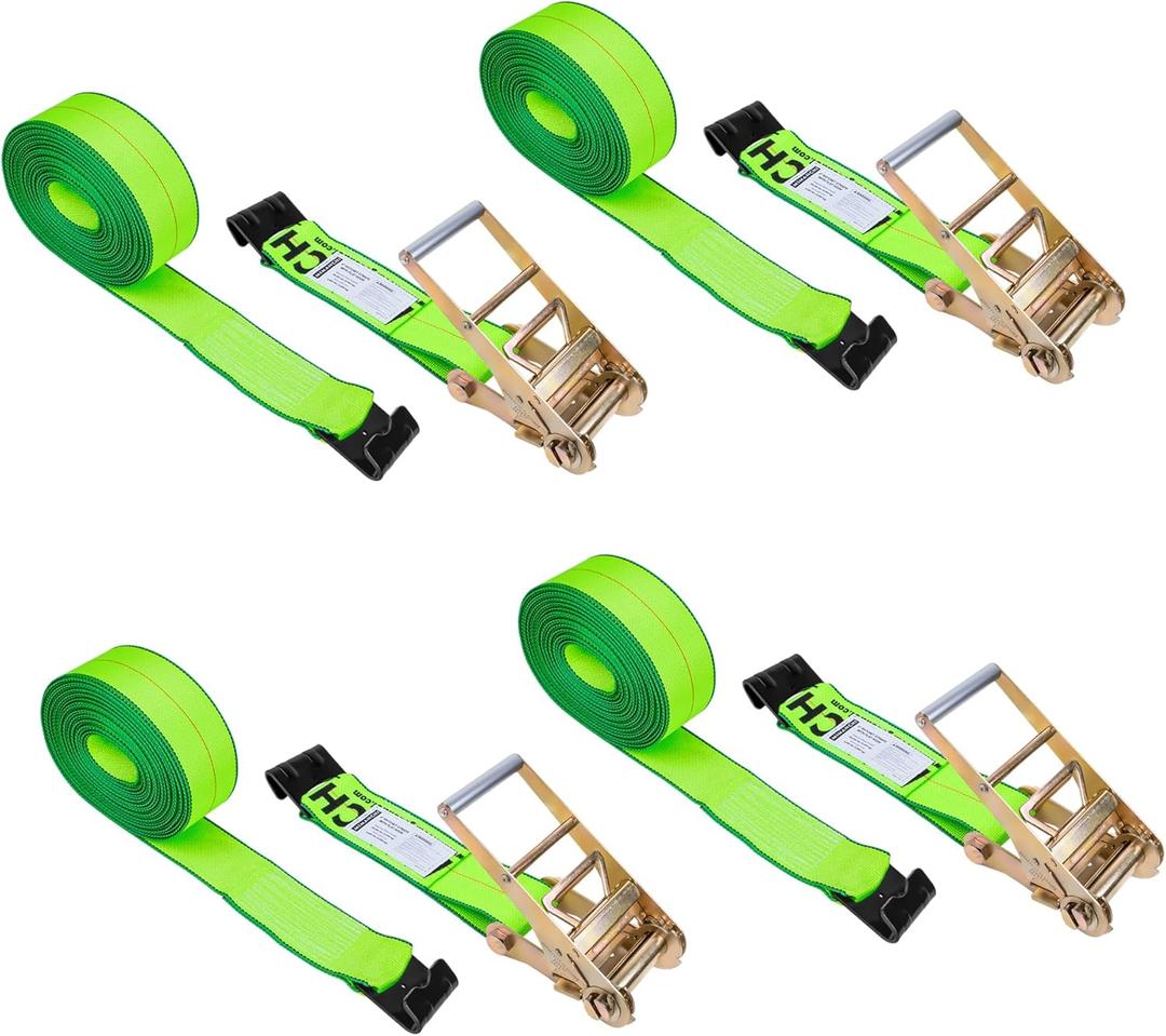 4 Inch x 40 Foot Flat Hook Ratchet Straps, 4 Pack, Heavy Duty Tie Down Straps for Flatbed Trailer, Truck, Pickup Cargo Control, 20,000 Lbs Breaking Strength