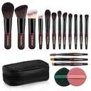 Travel Makeup Brush Set, 15 pcs Mini Makeup Brushes and 2 Puff for Foundation, Powder, Eyeshadow, Highlight, Contour, Blush & Concealer, Small Makeup Brush Set Purse Size with Case (black and brown)